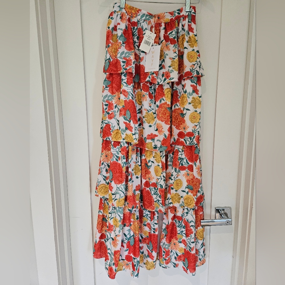 WAYF Tiered Floral Maxi Skirt